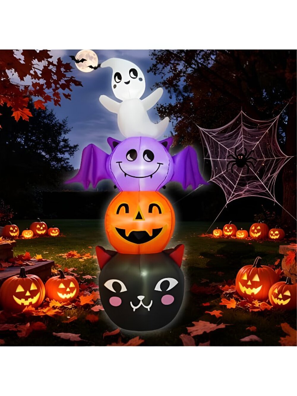 6FT Halloween Inflatables Outdoor 4-Tier Stacked Cute Ghost, Purple Bat,